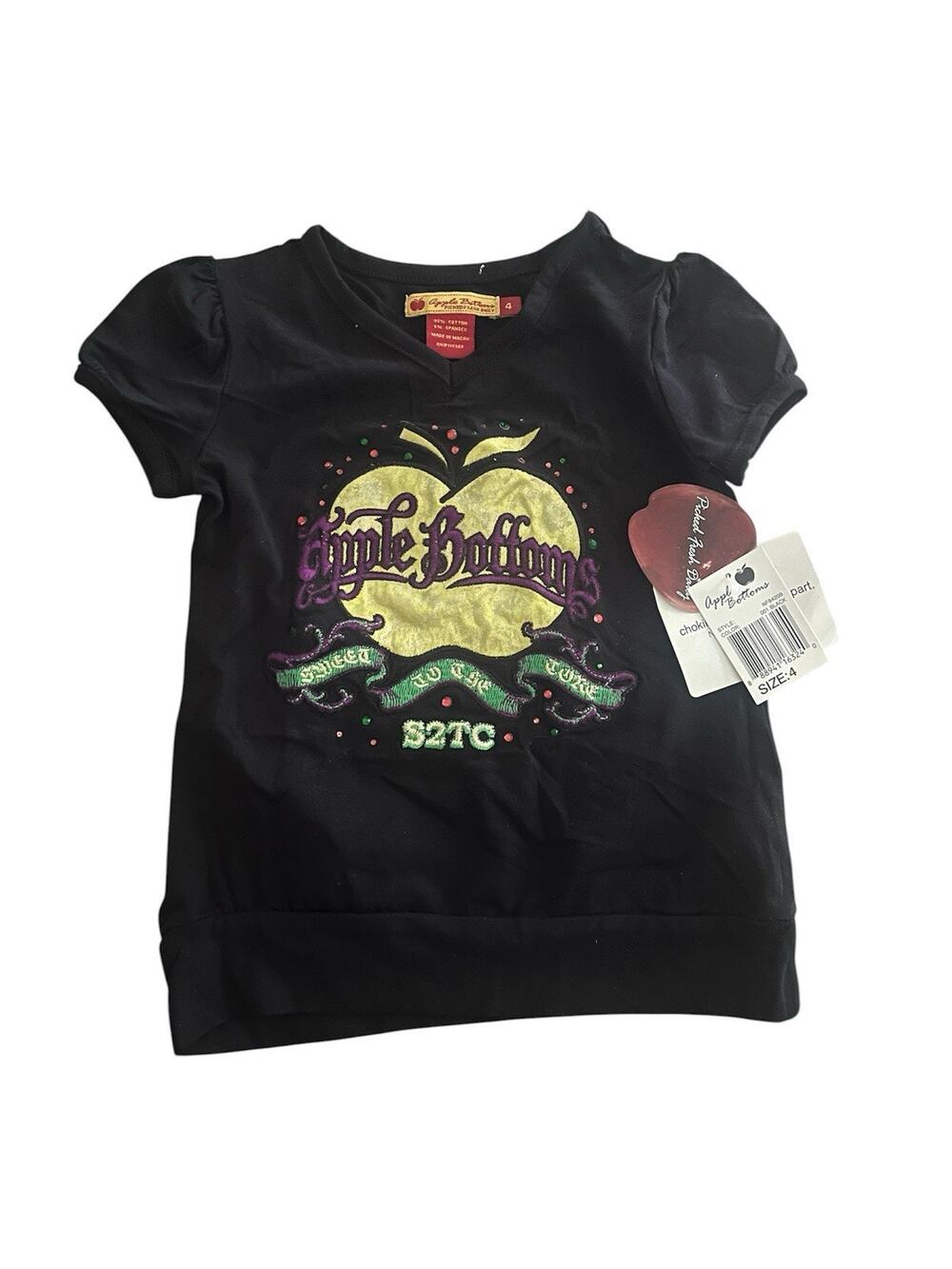 Apple Bottoms Jeans GIRLS Black T-Shirt Top Size 4 NWT